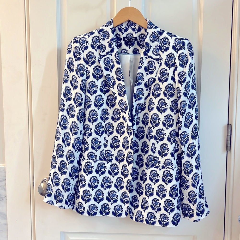 Beautiful J.Crew blazer new with tags white with blue design